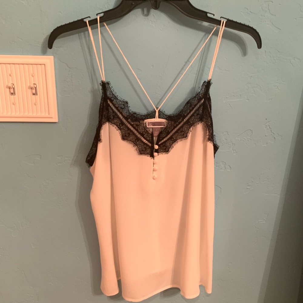 Chelsea 28 White Silk Cami with Black Lace Trim